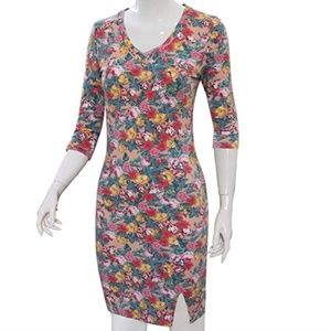 Floral Print 3/4 Sleeve Body-con Dress